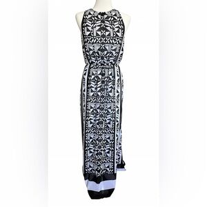 H&M Women's Sleeveless Chiffon Blouson Maxi Dress Black White Size 2 Side slits